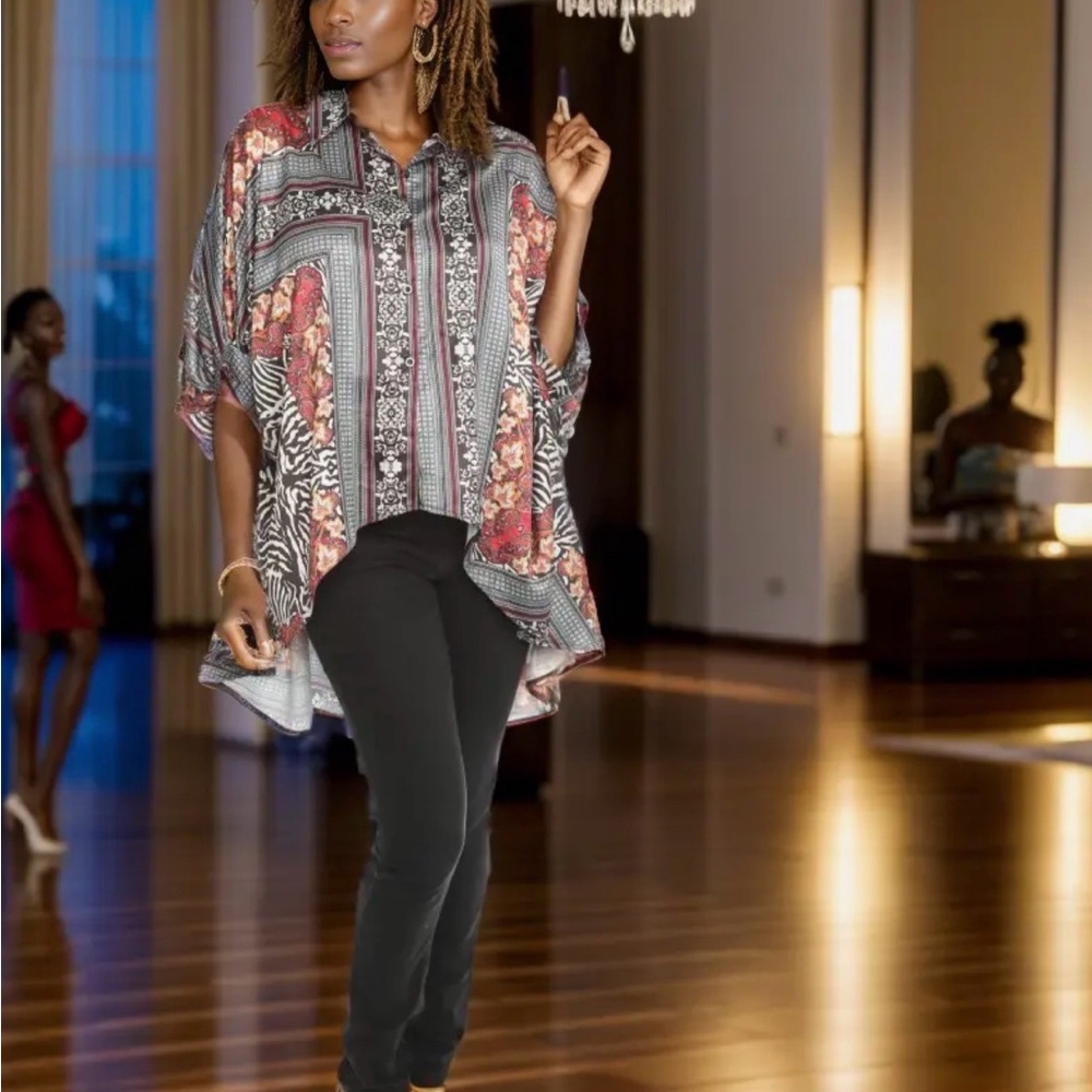 Stylish Multicolor Hi-Lo Patterned Blouse